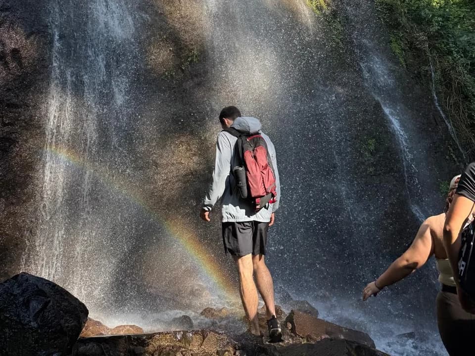 Visiting a tall waterfall